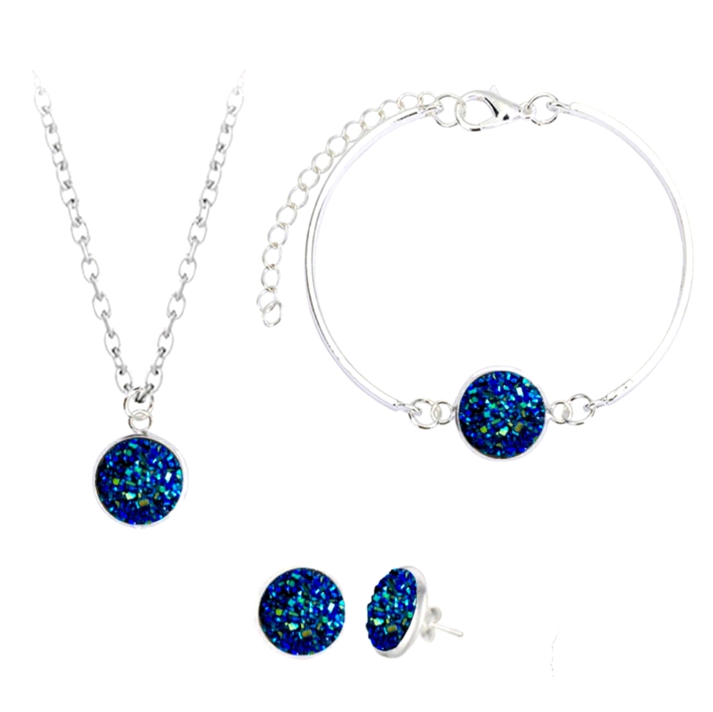 *New!* Blue Green Druzy  3-Piece Jewelry Set